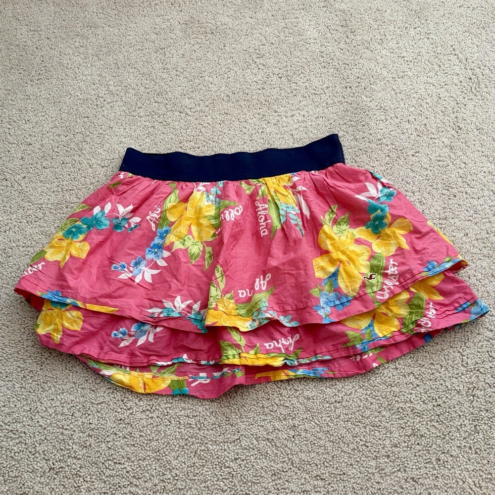Hollister Layered Skirt Size Medium Pink Floral Aloha Vintage Y2K Preppy